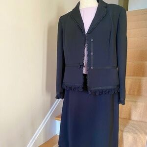 Nippon Boutique, black jacket and skirt with lace trim, 14 Petite
